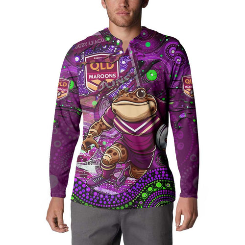 Personalised Mascot Queensland Maroons Rugby Button Sweatshirt Aboriginal Galaxy