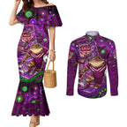 Personalised Mascot Queensland Maroons Rugby Couples Matching Mermaid Dress and Long Sleeve Button Shirt Aboriginal Galaxy