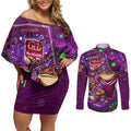 Personalised Mascot Queensland Maroons Rugby Couples Matching Off Shoulder Short Dress and Long Sleeve Button Shirt Aboriginal Galaxy