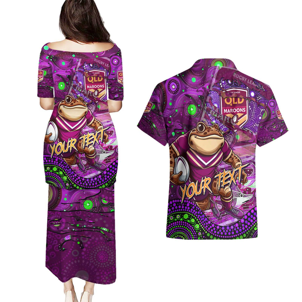 Personalised Mascot Queensland Maroons Rugby Couples Matching Puletasi and Hawaiian Shirt Aboriginal Galaxy