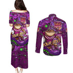 Personalised Mascot Queensland Maroons Rugby Couples Matching Puletasi and Long Sleeve Button Shirt Aboriginal Galaxy