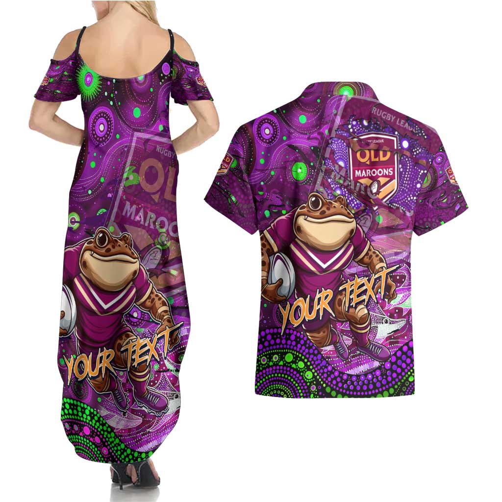 Personalised Mascot Queensland Maroons Rugby Couples Matching Summer Maxi Dress and Hawaiian Shirt Aboriginal Galaxy