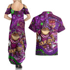 Personalised Mascot Queensland Maroons Rugby Couples Matching Summer Maxi Dress and Hawaiian Shirt Aboriginal Galaxy