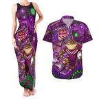 Personalised Mascot Queensland Maroons Rugby Couples Matching Tank Maxi Dress and Hawaiian Shirt Aboriginal Galaxy