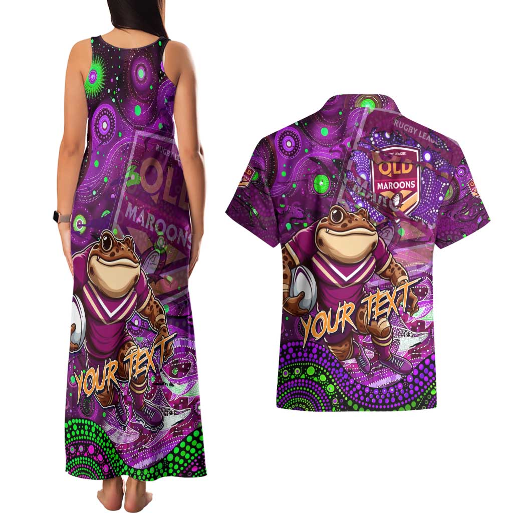 Personalised Mascot Queensland Maroons Rugby Couples Matching Tank Maxi Dress and Hawaiian Shirt Aboriginal Galaxy