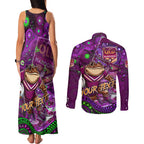Personalised Mascot Queensland Maroons Rugby Couples Matching Tank Maxi Dress and Long Sleeve Button Shirt Aboriginal Galaxy