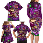 Personalised Mascot Queensland Maroons Rugby Family Matching Long Sleeve Bodycon Dress and Hawaiian Shirt Aboriginal Galaxy