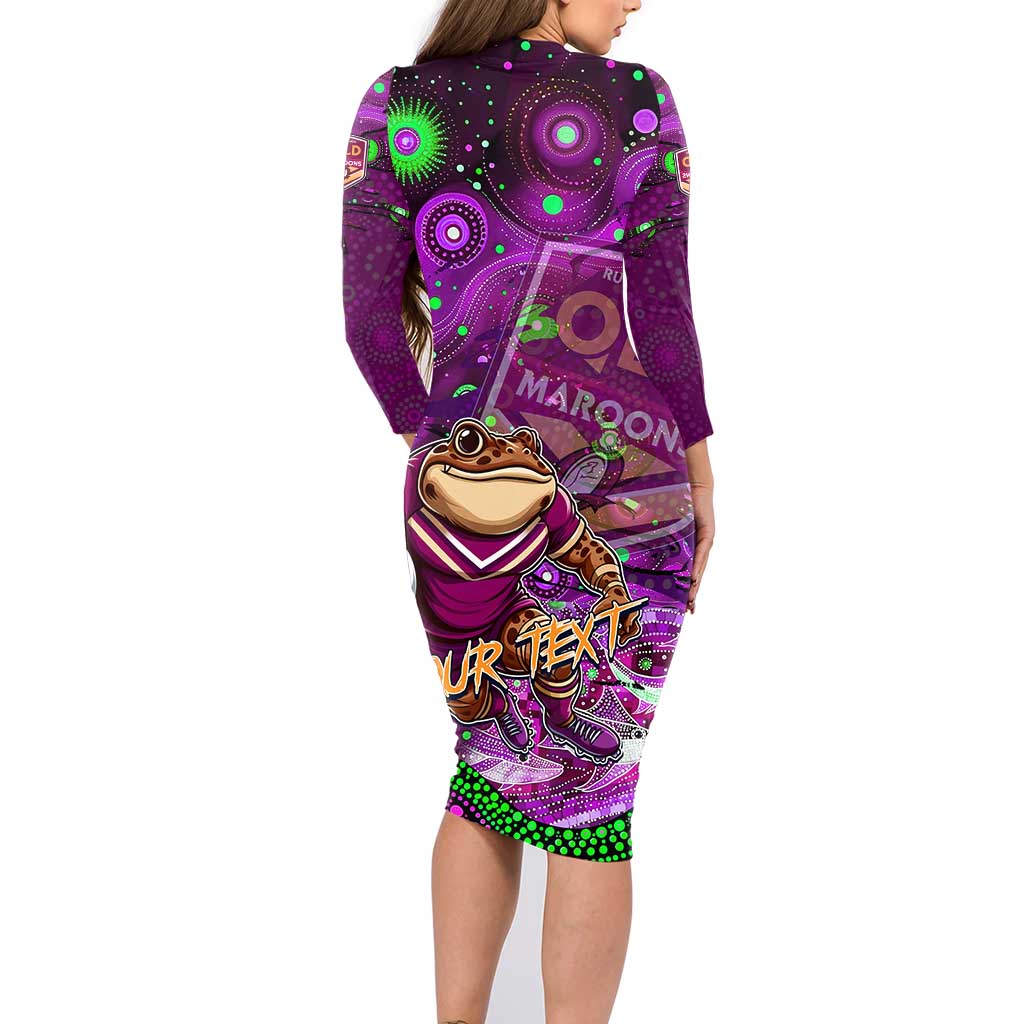 Personalised Mascot Queensland Maroons Rugby Family Matching Long Sleeve Bodycon Dress and Hawaiian Shirt Aboriginal Galaxy