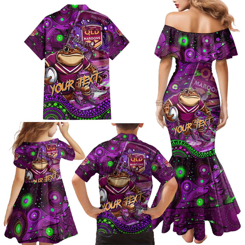 Personalised Mascot Queensland Maroons Rugby Family Matching Mermaid Dress and Hawaiian Shirt Aboriginal Galaxy