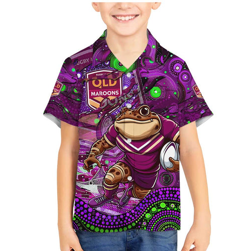Personalised Mascot Queensland Maroons Rugby Family Matching Mermaid Dress and Hawaiian Shirt Aboriginal Galaxy