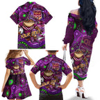 Personalised Mascot Queensland Maroons Rugby Family Matching Off The Shoulder Long Sleeve Dress and Hawaiian Shirt Aboriginal Galaxy