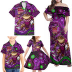 Personalised Mascot Queensland Maroons Rugby Family Matching Off Shoulder Maxi Dress and Hawaiian Shirt Aboriginal Galaxy