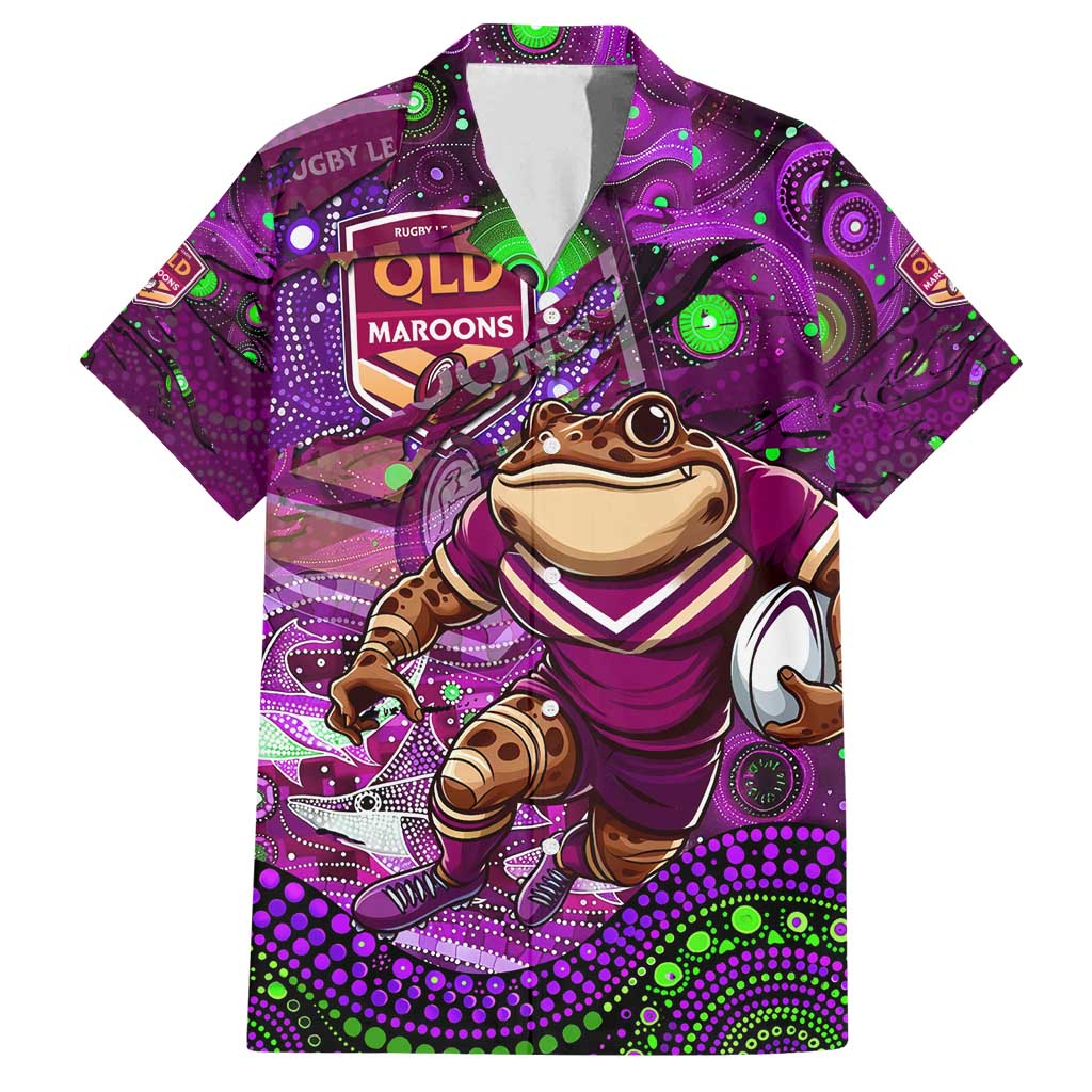 Personalised Mascot Queensland Maroons Rugby Family Matching Off Shoulder Maxi Dress and Hawaiian Shirt Aboriginal Galaxy