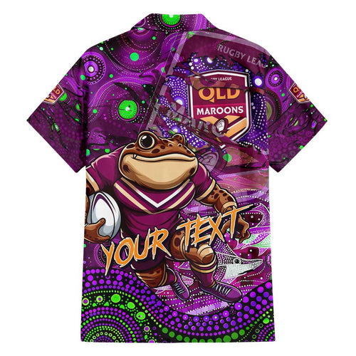 Personalised Mascot Queensland Maroons Rugby Family Matching Off Shoulder Maxi Dress and Hawaiian Shirt Aboriginal Galaxy