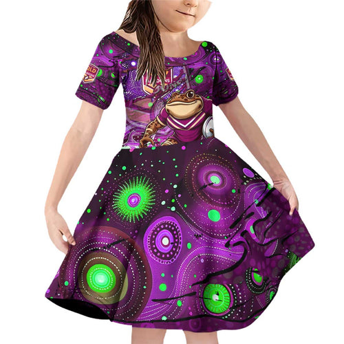 Personalised Mascot Queensland Maroons Rugby Family Matching Off Shoulder Short Dress and Hawaiian Shirt Aboriginal Galaxy