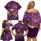 Personalised Mascot Queensland Maroons Rugby Family Matching Off Shoulder Short Dress and Hawaiian Shirt Aboriginal Galaxy
