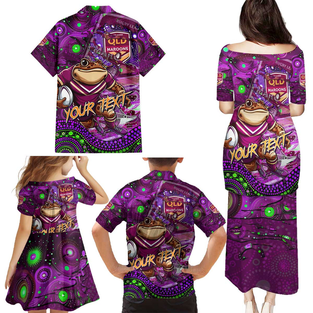 Personalised Mascot Queensland Maroons Rugby Family Matching Puletasi and Hawaiian Shirt Aboriginal Galaxy