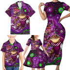 Personalised Mascot Queensland Maroons Rugby Family Matching Short Sleeve Bodycon Dress and Hawaiian Shirt Aboriginal Galaxy