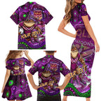 Personalised Mascot Queensland Maroons Rugby Family Matching Short Sleeve Bodycon Dress and Hawaiian Shirt Aboriginal Galaxy