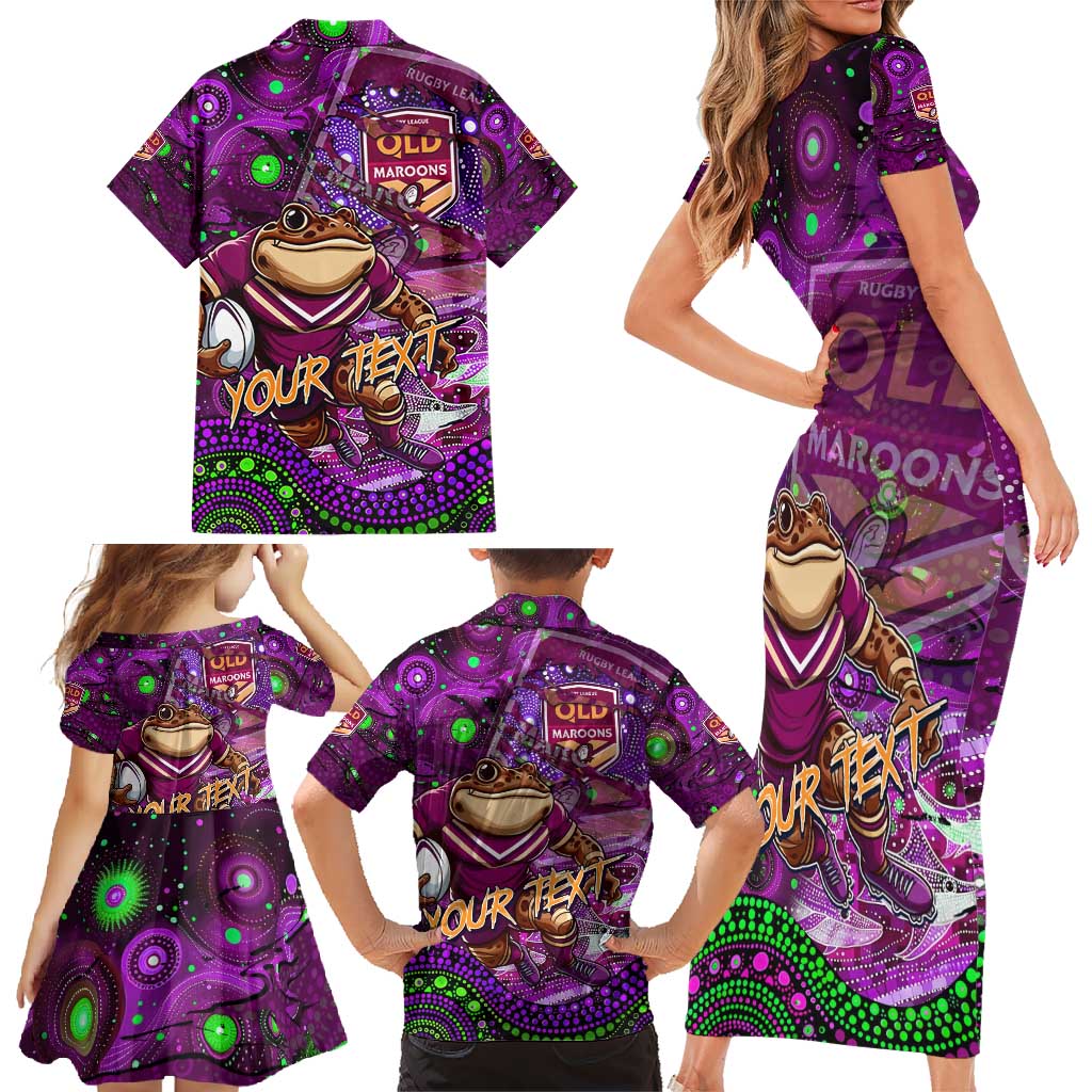 Personalised Mascot Queensland Maroons Rugby Family Matching Short Sleeve Bodycon Dress and Hawaiian Shirt Aboriginal Galaxy