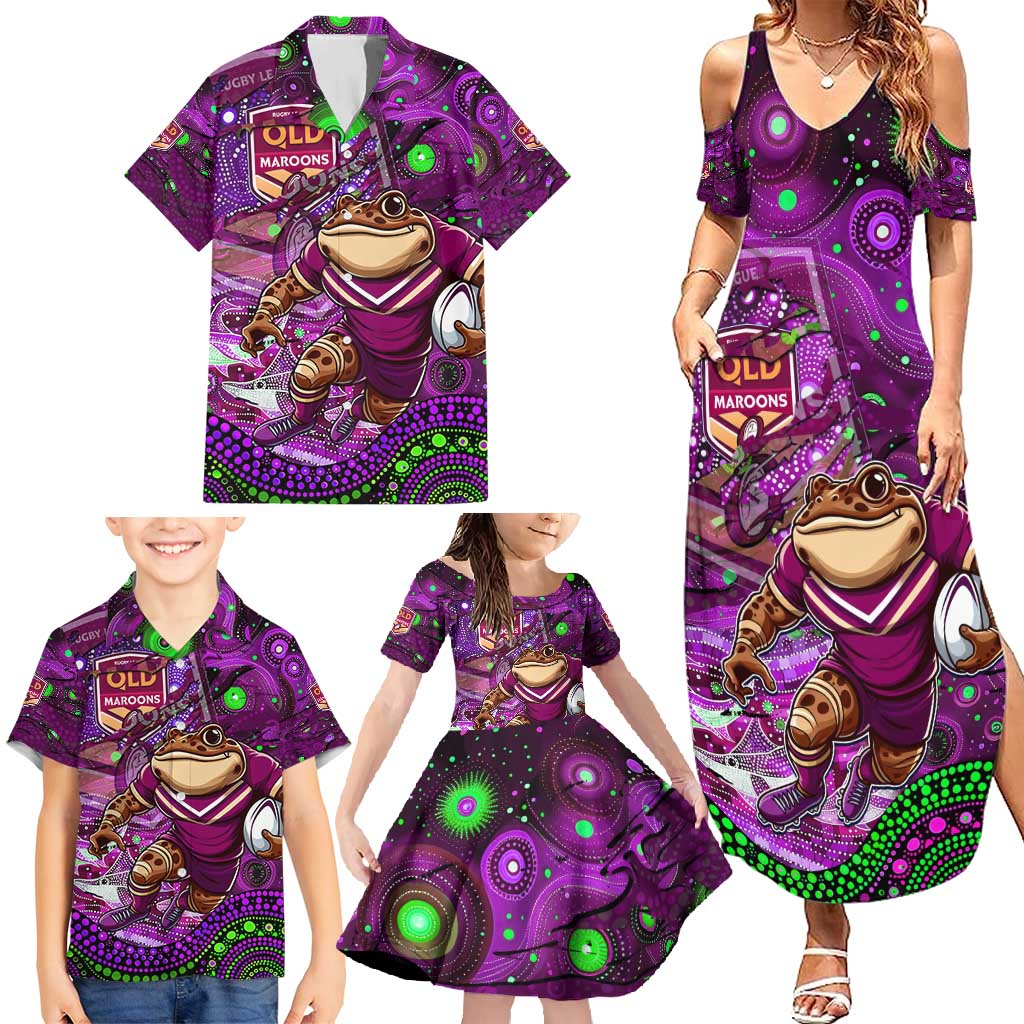 Personalised Mascot Queensland Maroons Rugby Family Matching Summer Maxi Dress and Hawaiian Shirt Aboriginal Galaxy