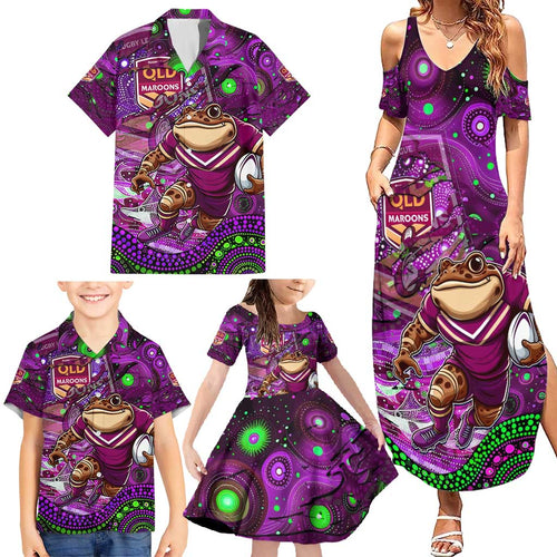 Personalised Mascot Queensland Maroons Rugby Family Matching Summer Maxi Dress and Hawaiian Shirt Aboriginal Galaxy