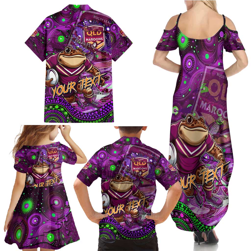 Personalised Mascot Queensland Maroons Rugby Family Matching Summer Maxi Dress and Hawaiian Shirt Aboriginal Galaxy