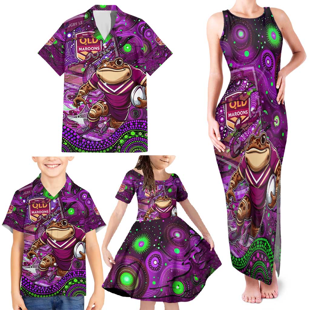 Personalised Mascot Queensland Maroons Rugby Family Matching Tank Maxi Dress and Hawaiian Shirt Aboriginal Galaxy
