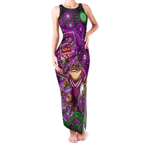 Personalised Mascot Queensland Maroons Rugby Family Matching Tank Maxi Dress and Hawaiian Shirt Aboriginal Galaxy
