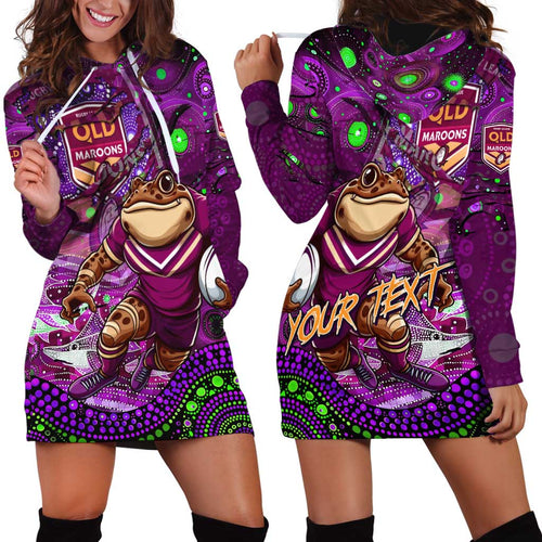 Personalised Mascot Queensland Maroons Rugby Hoodie Dress Aboriginal Galaxy