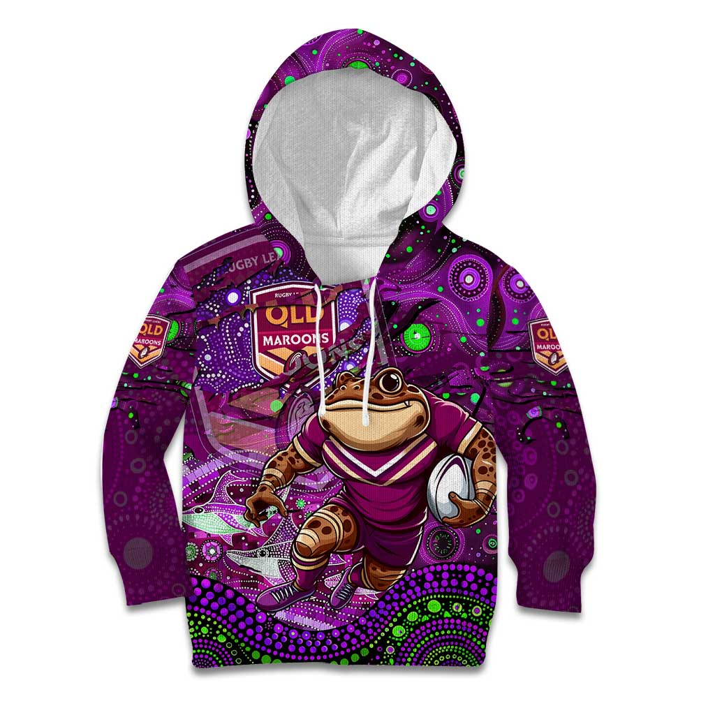 Personalised Mascot Queensland Maroons Rugby Kid Hoodie Aboriginal Galaxy