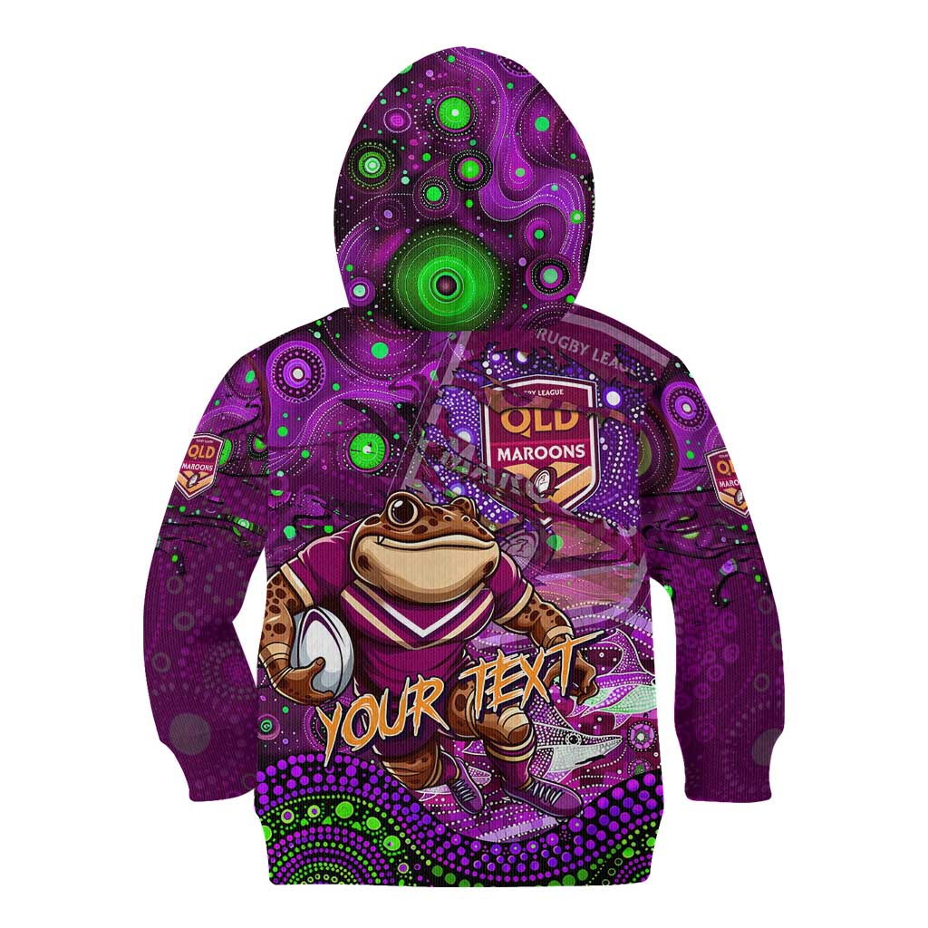 Personalised Mascot Queensland Maroons Rugby Kid Hoodie Aboriginal Galaxy