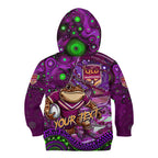 Personalised Mascot Queensland Maroons Rugby Kid Hoodie Aboriginal Galaxy