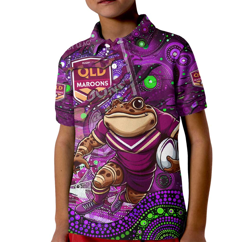 Personalised Mascot Queensland Maroons Rugby Kid Polo Shirt Aboriginal Galaxy