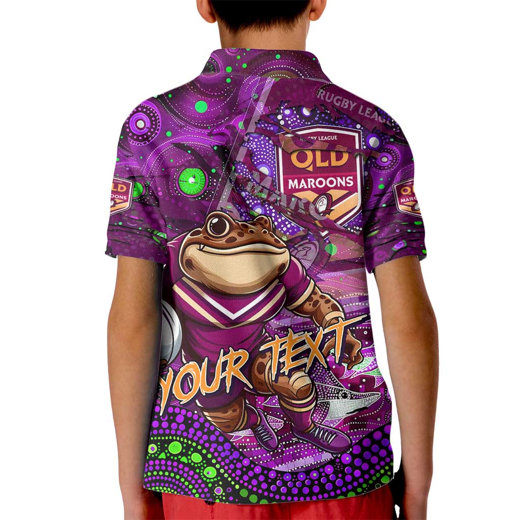 Personalised Mascot Queensland Maroons Rugby Kid Polo Shirt Aboriginal Galaxy