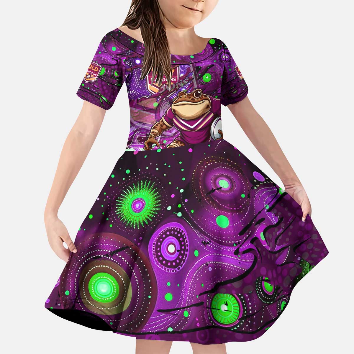 Personalised Mascot Queensland Maroons Rugby Kid Short Sleeve Dress Aboriginal Galaxy