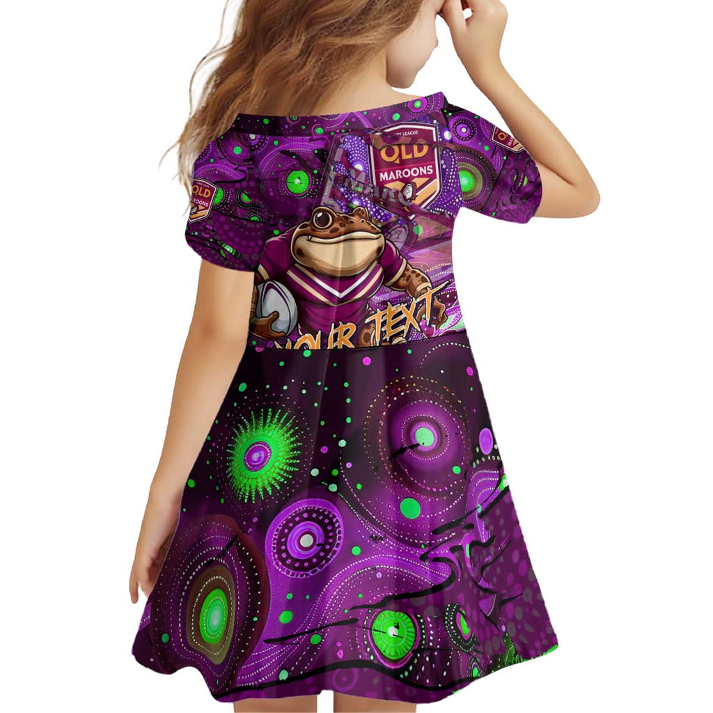 Personalised Mascot Queensland Maroons Rugby Kid Short Sleeve Dress Aboriginal Galaxy