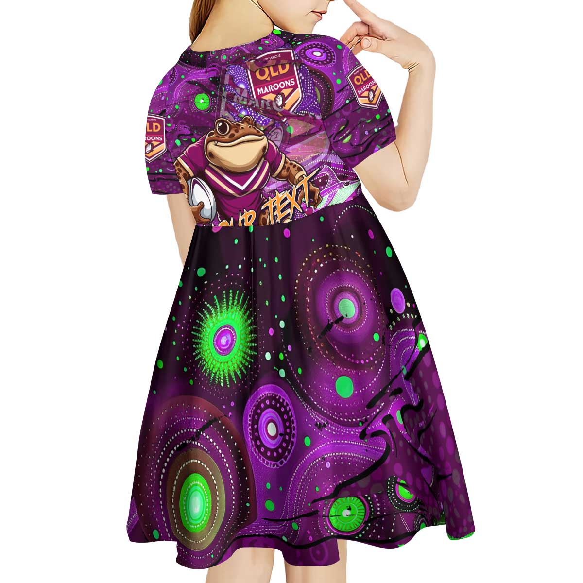 Personalised Mascot Queensland Maroons Rugby Kid Short Sleeve Dress Aboriginal Galaxy