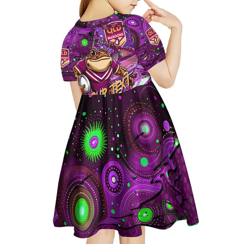 Personalised Mascot Queensland Maroons Rugby Kid Short Sleeve Dress Aboriginal Galaxy