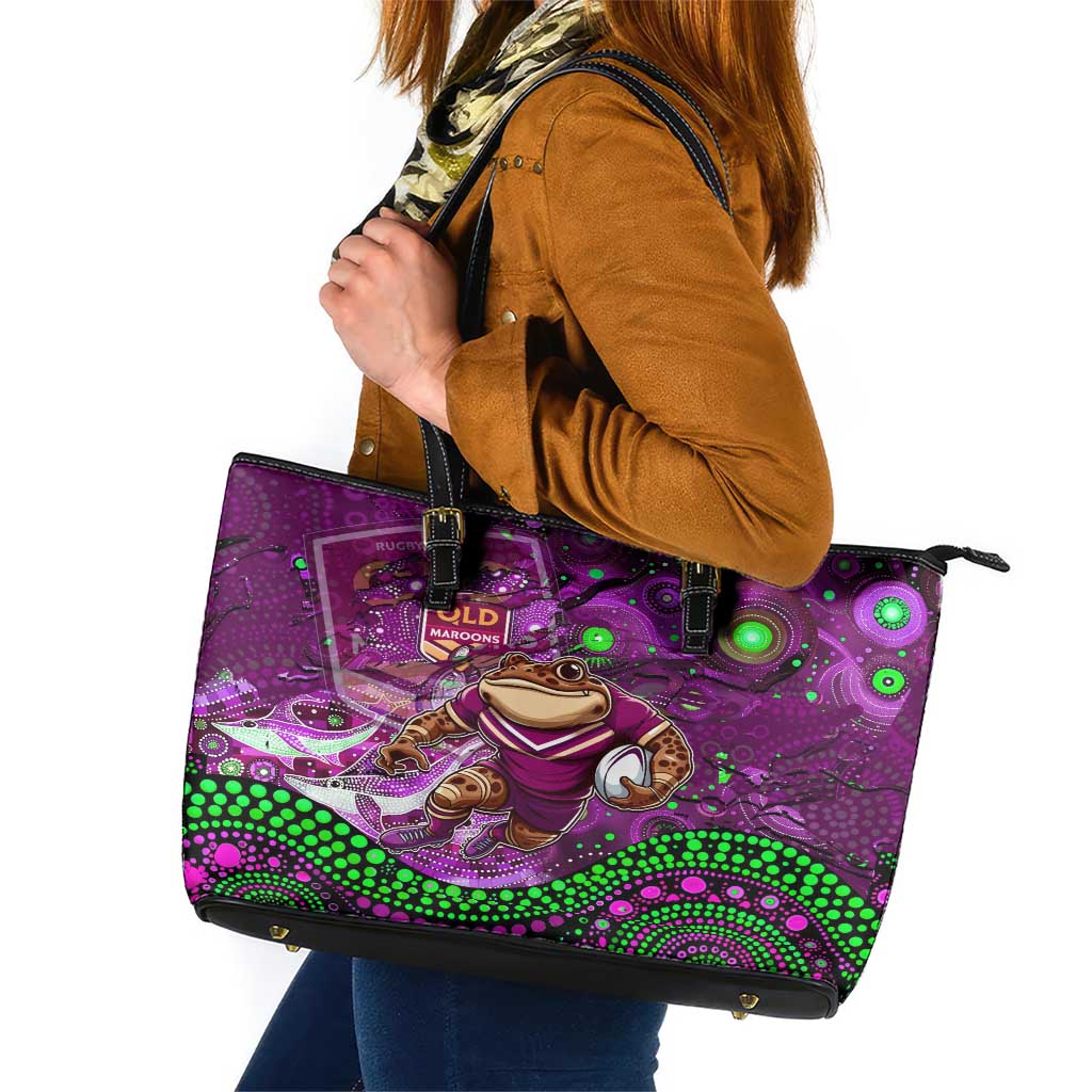 Mascot Queensland Maroons Rugby Leather Tote Bag Aboriginal Galaxy