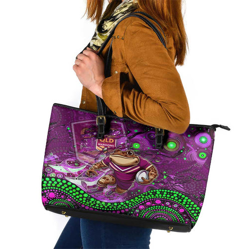 Mascot Queensland Maroons Rugby Leather Tote Bag Aboriginal Galaxy