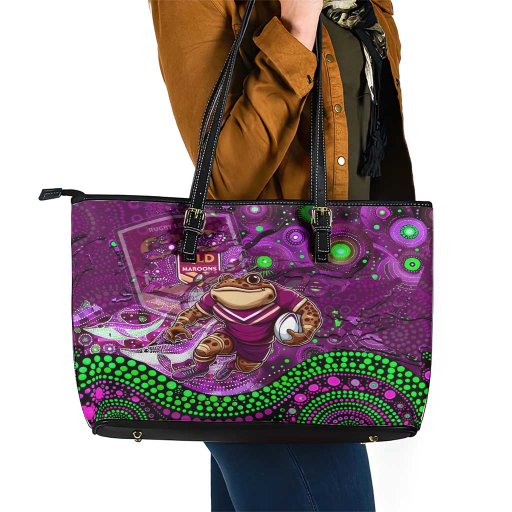 Mascot Queensland Maroons Rugby Leather Tote Bag Aboriginal Galaxy