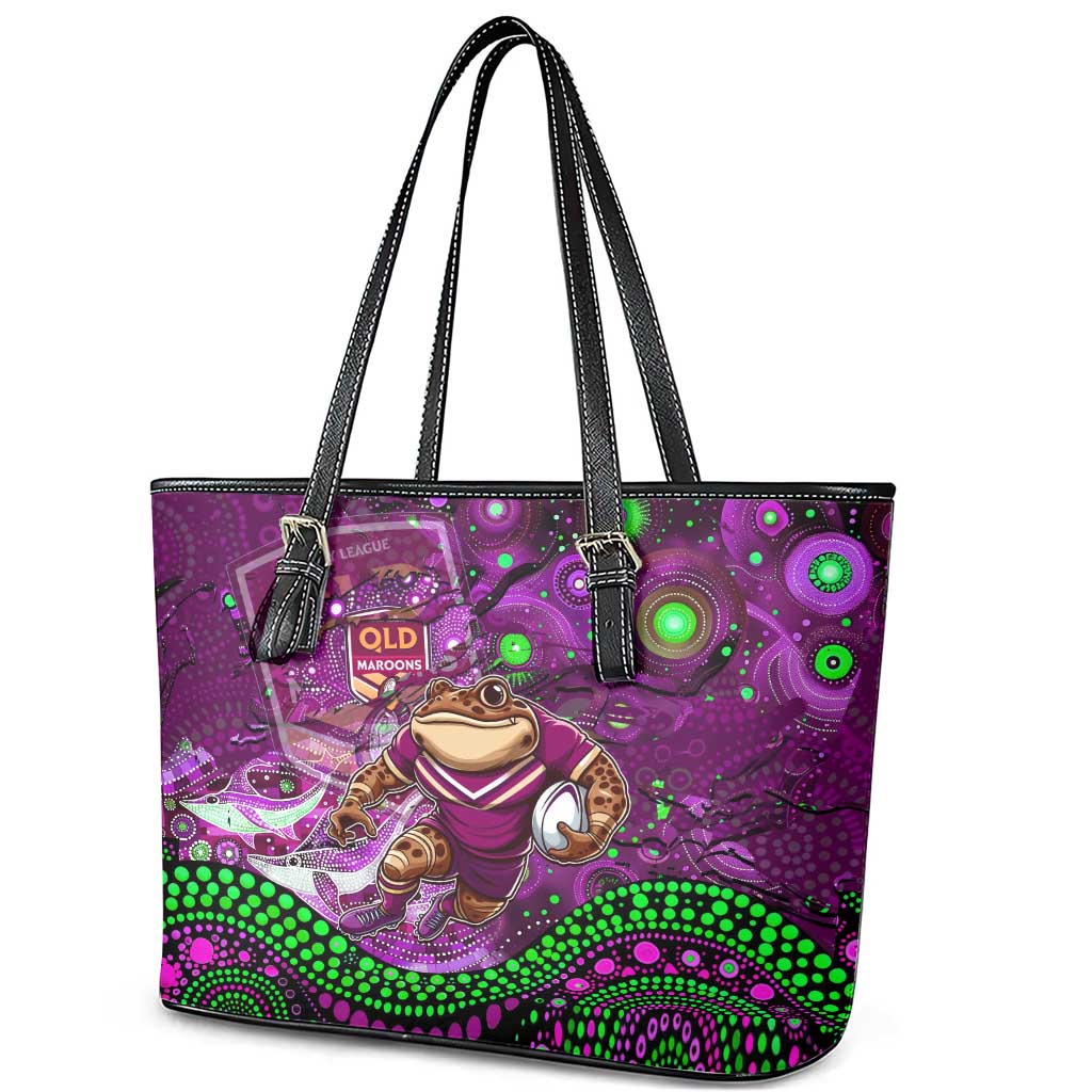 Mascot Queensland Maroons Rugby Leather Tote Bag Aboriginal Galaxy