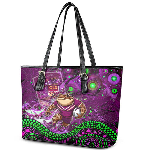 Mascot Queensland Maroons Rugby Leather Tote Bag Aboriginal Galaxy