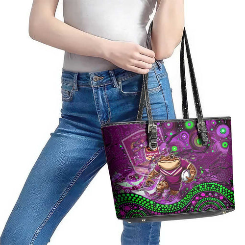 Mascot Queensland Maroons Rugby Leather Tote Bag Aboriginal Galaxy