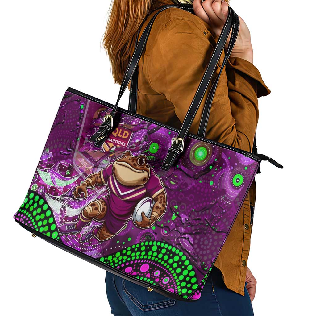 Mascot Queensland Maroons Rugby Leather Tote Bag Aboriginal Galaxy