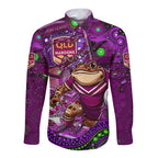 Personalised Mascot Queensland Maroons Rugby Long Sleeve Button Shirt Aboriginal Galaxy