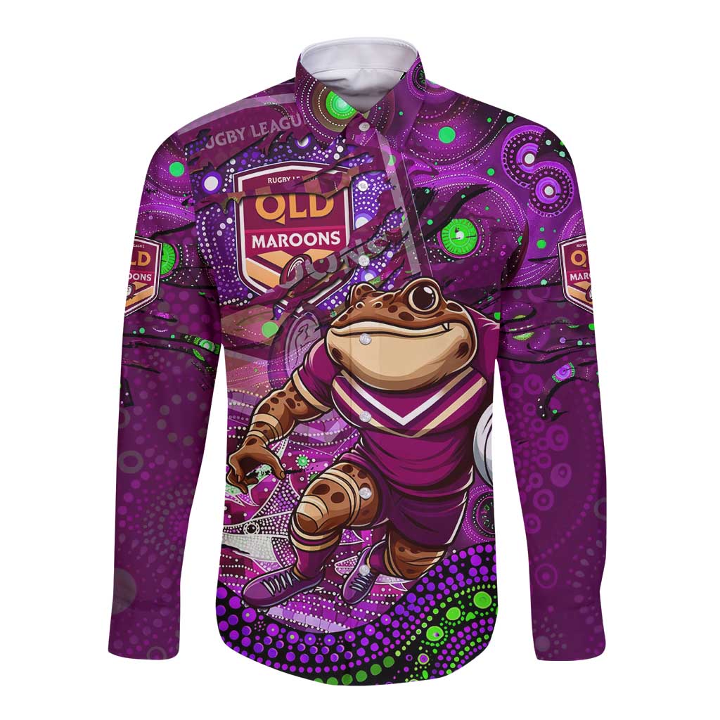 Personalised Mascot Queensland Maroons Rugby Long Sleeve Button Shirt Aboriginal Galaxy