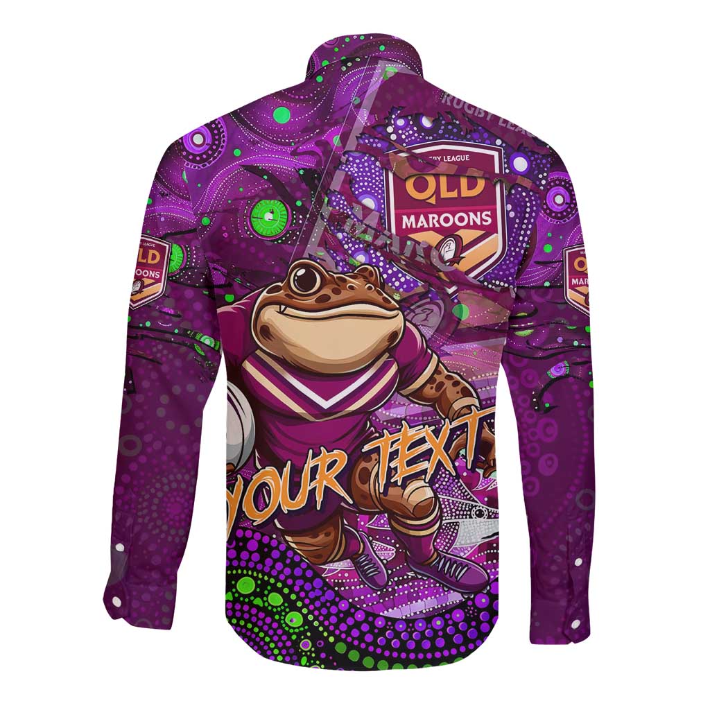 Personalised Mascot Queensland Maroons Rugby Long Sleeve Button Shirt Aboriginal Galaxy