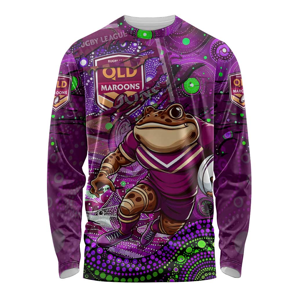 Personalised Mascot Queensland Maroons Rugby Long Sleeve Shirt Aboriginal Galaxy